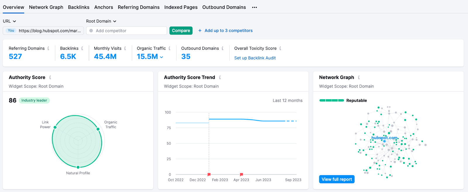 Backlinks overview report